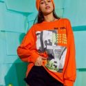 Neon Orange Letter Graphic Oversized Sweatshirt