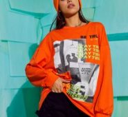 Neon Orange Letter Graphic Oversized Sweatshirt
