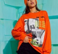 Neon Orange Letter Graphic Oversized Sweatshirt