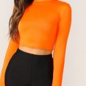 Neon Orange Mock Neck Solid Crop Tee