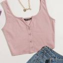 Notch Neck Button Front Tank Top