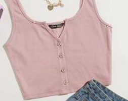 Notch Neck Button Front Tank Top