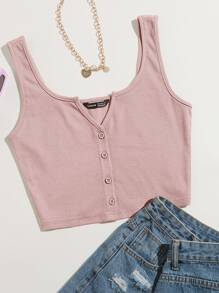 Notch Neck Button Front Tank Top