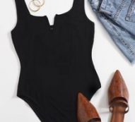 Notch Neck Solid Form Fitted Bodysuit