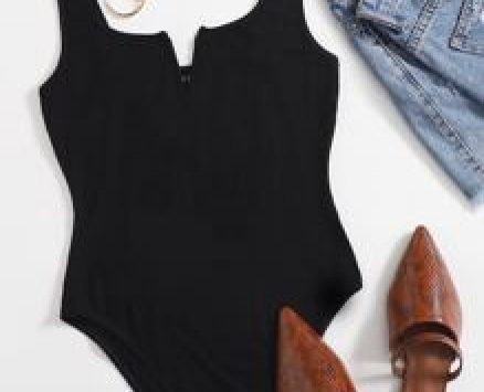 Notch Neck Solid Form Fitted Bodysuit