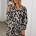 Notched Collar Leopard Print Dress