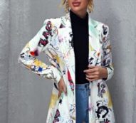 Notched Collar Single Button Pop Art Print Blazer