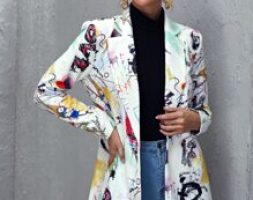 Notched Collar Single Button Pop Art Print Blazer