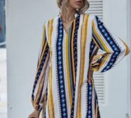 Notched Geo And Striped Tunic Dress