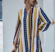 Notched Geo And Striped Tunic Dress