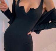 Notched Lettuce Trim Dress & Open Front Cardigan