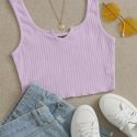 Notched Neck Rib-knit Crop Tank Top