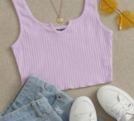 Notched Neck Rib-knit Crop Tank Top