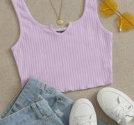 Notched Neck Rib-knit Crop Tank Top