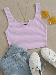 Notched Neck Rib-knit Crop Tank Top