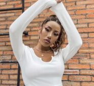 Notched Neckline Rib Knit Crop Tee