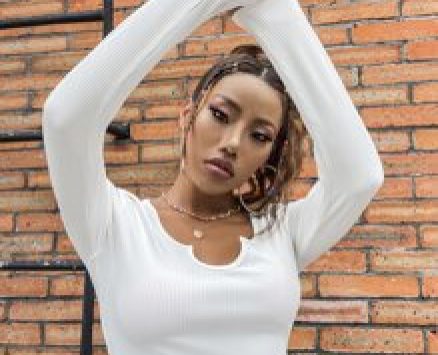 Notched Neckline Rib Knit Crop Tee