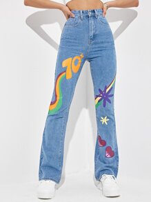 Number Cartoon Graphic Jeans