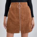 O-ring Zip Front Slant Pocket Corduroy Skirt