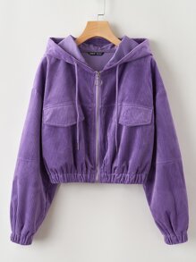 O-ring Zip Up Corduroy Hooded Jacket