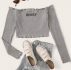 Off Shoulder Frill Trim Honey Graphic Top