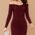 Off Shoulder Ruched Bodycon Dress