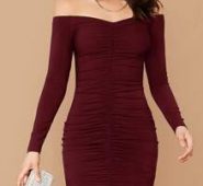 Off Shoulder Ruched Bodycon Dress