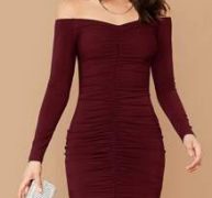 Off Shoulder Ruched Bodycon Dress