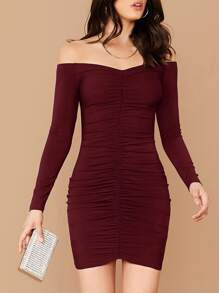 Off Shoulder Ruched Bodycon Dress