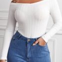 Off Shoulder Solid Form Fitted Tee