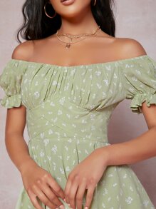 Off Shoulder Tie Back Layered Romper