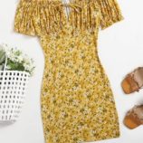 Off Shoulder Tie Front Ditsy Floral Dress