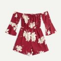 Off The Shoulder Floral Graphic Romper