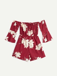 Off The Shoulder Floral Graphic Romper