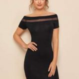Off-the-Shoulder Mesh Insert Mini Dress