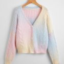 Ombre Button Front Cable Knit Cardigan