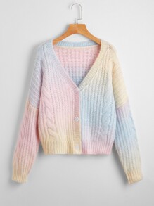 Ombre Button Front Cable Knit Cardigan