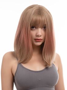 Ombre Short Straight Wig With Bangs