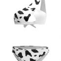 One Shoulder Cow Print Cut-out Bikini Swimsuit