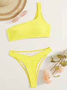 One Shoulder High Cut Bikini Swimsuit