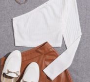 One Shoulder Rib-knit Crop Tee