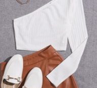 One Shoulder Rib-knit Crop Tee