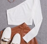 One Shoulder Rib-knit Crop Tee