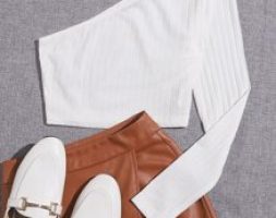 One Shoulder Rib-knit Crop Tee