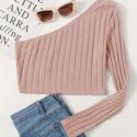 One Shoulder Rib-knit Crop Top