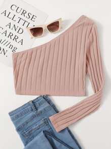 One Shoulder Rib-knit Crop Top