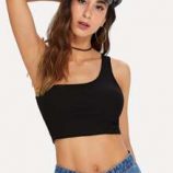 One Shoulder Ribbed Crop Top
