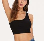 One Shoulder Ribbed Crop Top