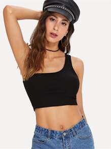 One Shoulder Ribbed Crop Top