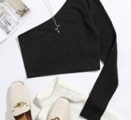 One Shoulder Solid Crop Tee